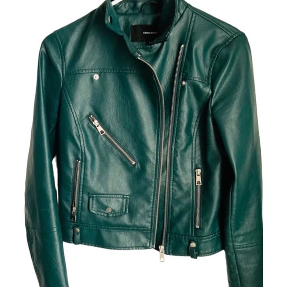🌲Vero Moda Green XS Vegan Leather Coat Excellent condition🌲 - Picture 4 of 7